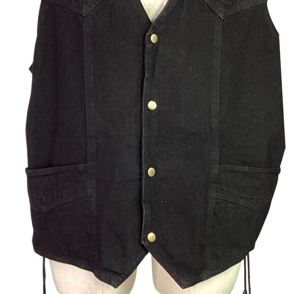 Allstate Vest Men 4X Black Cotton Denim Side Lace Pockets Snaps Motorcycle Biker - Picture 3 of 8